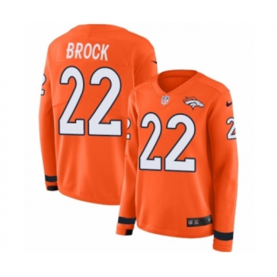 Women's Nike Denver Broncos 22 Tramaine Brock Limited Orange Therma Long Sleeve NFL Jersey