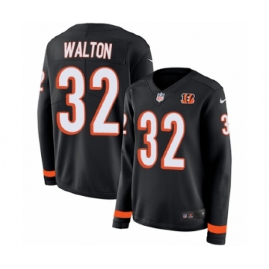 Women's Nike Cincinnati Bengals 32 Mark Walton Limited Black Therma Long Sleeve NFL Jersey