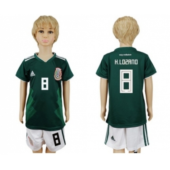 Mexico 8 H.Lozano Home Kid Soccer Country Jersey