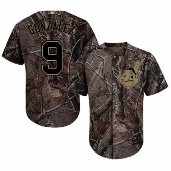 Youth Majestic Cleveland Indians 9 Erik Gonzalez Authentic Camo Realtree Collection Flex Base MLB Jersey