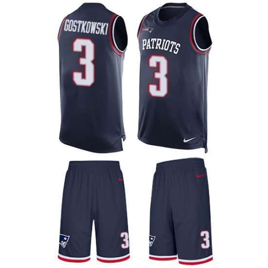 Men's Nike New England Patriots 3 Stephen Gostkowski Limited Navy Blue Tank Top Suit NFL Jersey