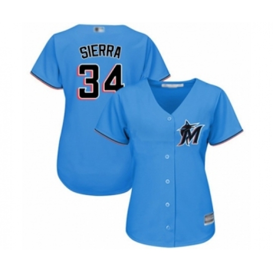 Women's Miami Marlins 34 Magneuris Sierra Authentic Blue Alternate 1 Cool Base Baseball Player Jersey