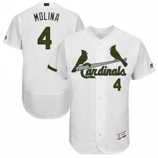 Men's Majestic St. Louis Cardinals 4 Yadier Molina White Memorial Day Authentic Collection Flex Base MLB Jersey