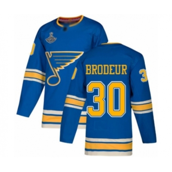 Youth St. Louis Blues 30 Martin Brodeur Authentic Navy Blue Alternate 2019 Stanley Cup Champions Hockey Jersey