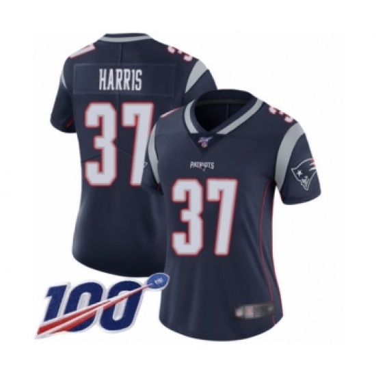 Women's New England Patriots 37 Damien Harris Navy Blue Team Color Vapor Untouchable Limited Player 100th Season Football Jersey
