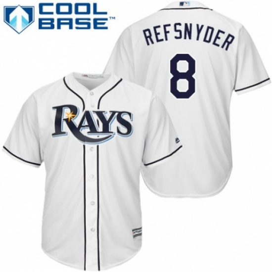 Youth Majestic Tampa Bay Rays 8 Rob Refsnyder Authentic White Home Cool Base MLB Jersey