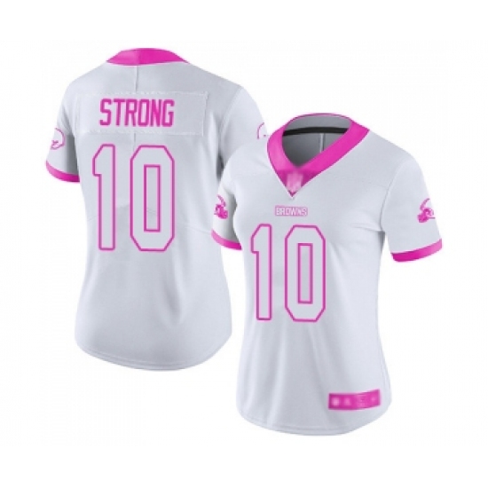 Women's Cleveland Browns 10 Jaelen Strong Limited White Pink Rush Fashion Football Jersey