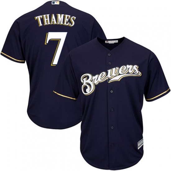 Men's Majestic Milwaukee Brewers 7 Eric Thames Replica Navy Blue Alternate Cool Base MLB Jersey