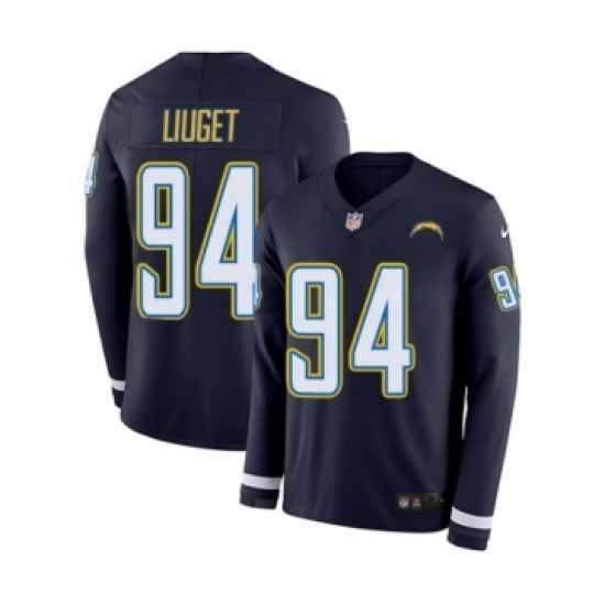 Men's Nike Los Angeles Chargers 94 Corey Liuget Limited Navy Blue Therma Long Sleeve NFL Jersey
