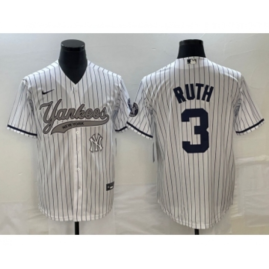 Men's New York Yankees 3 Babe Ruth White Cool Base Stitched Baseball Jersey1