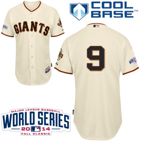 Youth Majestic San Francisco Giants 9 Brandon Belt Authentic Cream Home Cool Base 2014 World Series Patch MLB Jersey