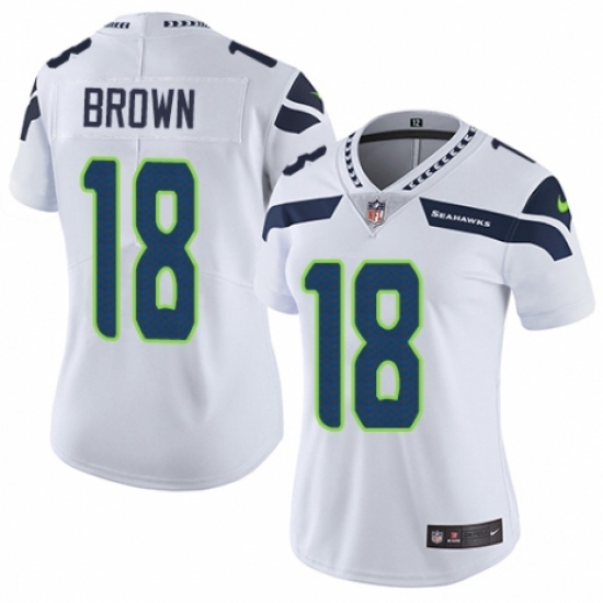Women's Nike Seattle Seahawks 18 Jaron Brown White Vapor Untouchable Limited Player NFL Jersey
