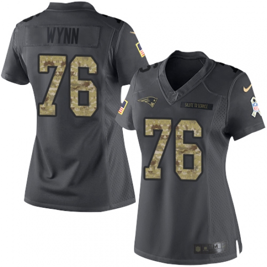 Women's Nike New England Patriots 76 Isaiah Wynn Limited Black 2016 Salute to Service NFL Jersey