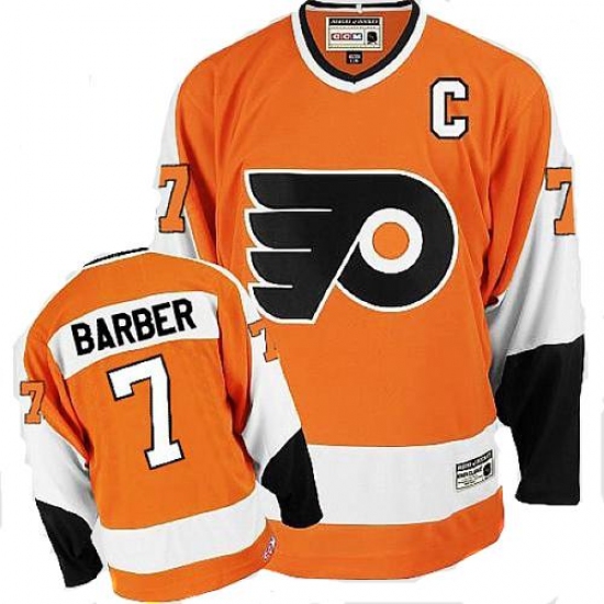 Men's CCM Philadelphia Flyers 7 Bill Barber Authentic Orange Throwback NHL Jersey
