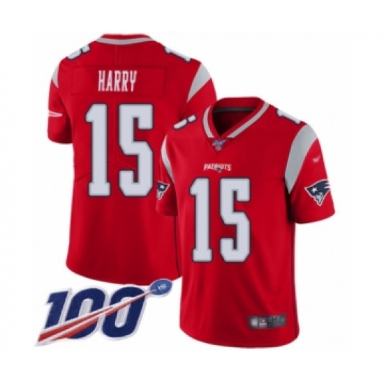 Men's New England Patriots 15 NKeal Harry Limited Red Inverted Legend 100th Season Football Jersey