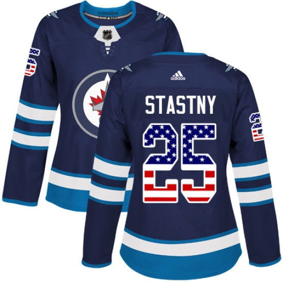 Women's Adidas Winnipeg Jets 25 Paul Stastny Authentic Navy Blue USA Flag Fashion NHL Jersey