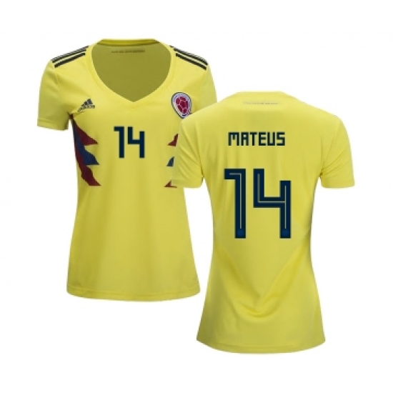 Women's Colombia 14 Mateus Home Soccer Country Jersey