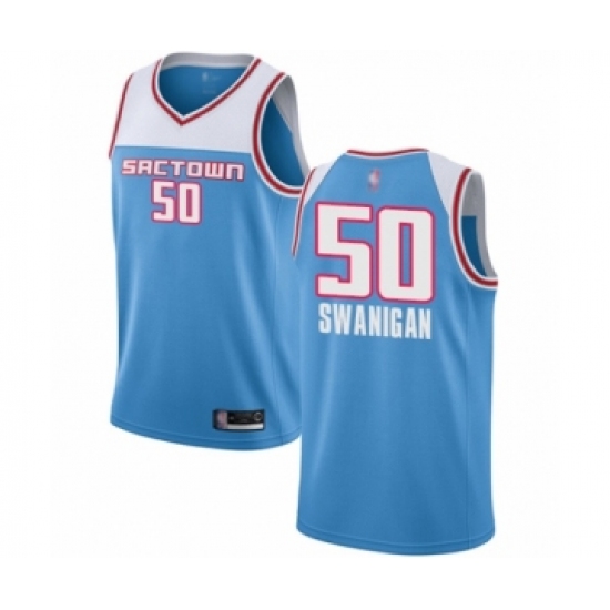 Men's Sacramento Kings 50 Caleb Swanigan Authentic Blue Basketball Jersey - 2018-19 City Edition