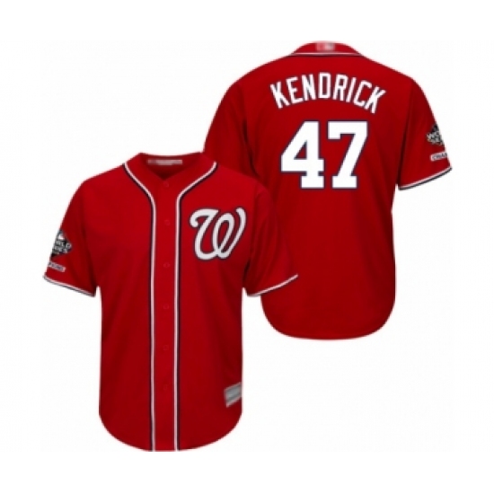 Youth Washington Nationals 47 Howie Kendrick Authentic Red Alternate 1 Cool Base 2019 World Series Champions Baseball Jersey