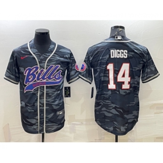 Men's Buffalo Bills Blank 14 Stefon Diggs Grey Navy Camo With Patch Cool Base Stitched Baseball Jersey