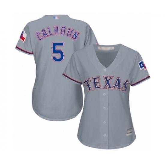 Women's Texas Rangers 5 Willie Calhoun Authentic Grey Road Cool Base Baseball Player Jersey