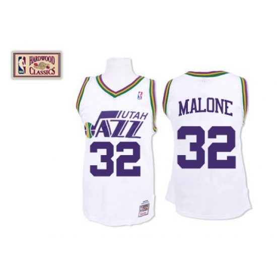 Men's Mitchell and Ness Utah Jazz 32 Karl Malone Authentic White Throwback NBA Jersey