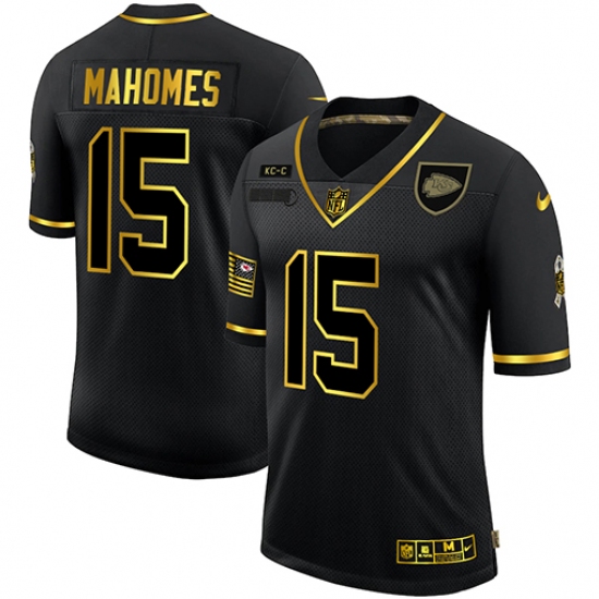 Men's Kansas City Chiefs 15 Patrick Mahomes Olive Gold Nike 2020 Salute To Service Limited Jersey