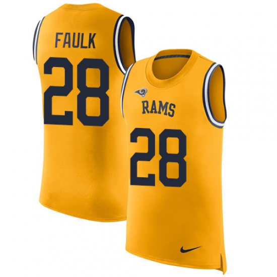 Men's Nike Los Angeles Rams 28 Marshall Faulk Limited Gold Rush Player Name & Number Tank Top NFL Jersey