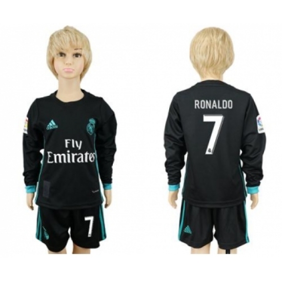 Real Madrid 7 Ronaldo Away Long Sleeves Kid Soccer Club Jersey