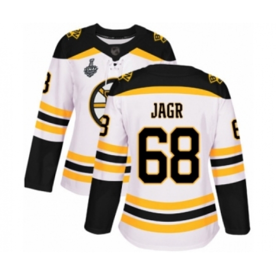 Women's Boston Bruins 68 Jaromir Jagr Authentic White Away 2019 Stanley Cup Final Bound Hockey Jersey