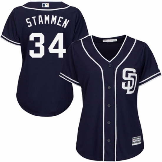 Women's Majestic San Diego Padres 34 Craig Stammen Authentic Navy Blue Alternate 1 Cool Base MLB Jersey
