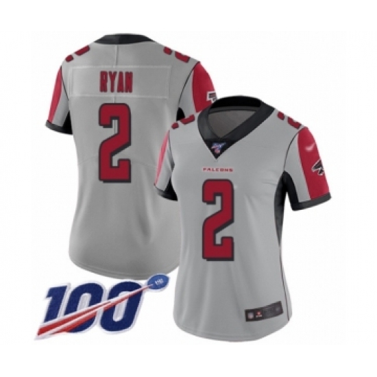 Women's Atlanta Falcons 2 Matt Ryan Limited Silver Inverted Legend 100th Season Football Jersey