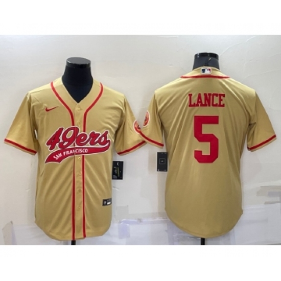 Men's San Francisco 49ers 5 Trey Lance Gold Stitched Cool Base Nike Baseball Jersey