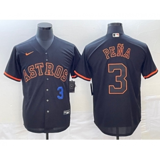 Men's Houston Astros 3 Jeremy Pena Number Lights Out Black Fashion Stitched MLB Cool Base Nike Jersey1