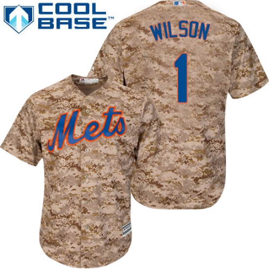 Men's Majestic New York Mets 1 Mookie Wilson Authentic Camo Alternate Cool Base MLB Jersey