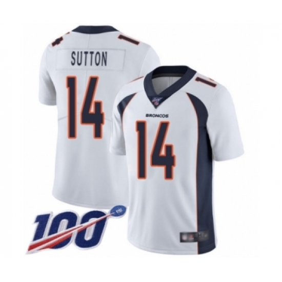 Men's Denver Broncos 14 Courtland Sutton White Vapor Untouchable Limited Player 100th Season Football Jersey