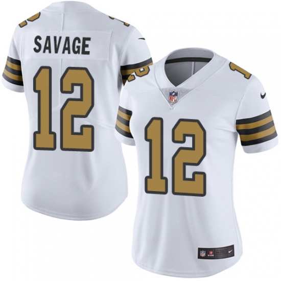 Women's Nike New Orleans Saints 12 Tom Savage Limited White Rush Vapor Untouchable NFL Jersey