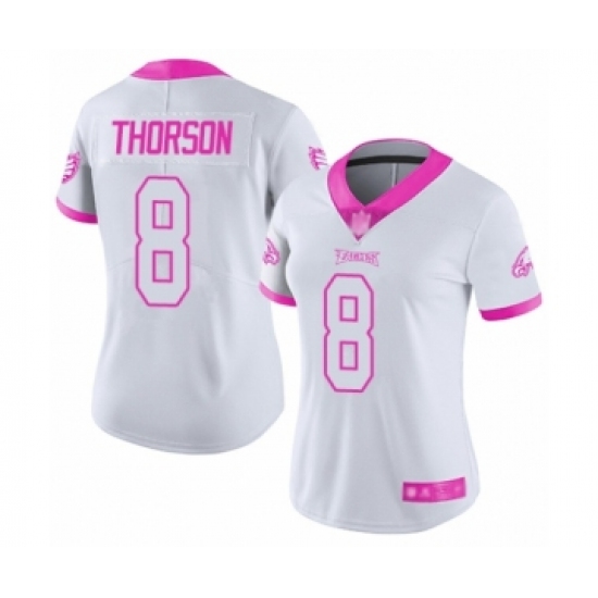 Women's Philadelphia Eagles 8 Clayton Thorson Limited White Pink Rush Fashion Football Jersey