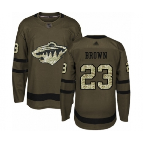 Youth Minnesota Wild 23 J.T. Brown Authentic Green Salute to Service Hockey Jersey