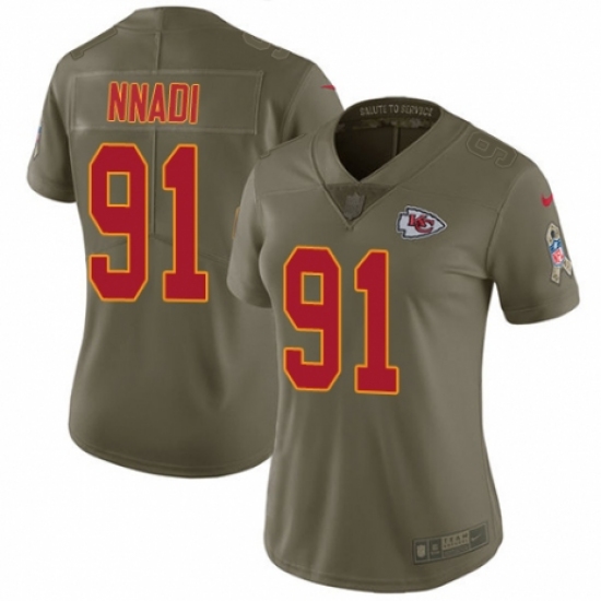 Women's Nike Kansas City Chiefs 91 Derrick Nnadi Limited Olive 2017 Salute to Service NFL Jersey