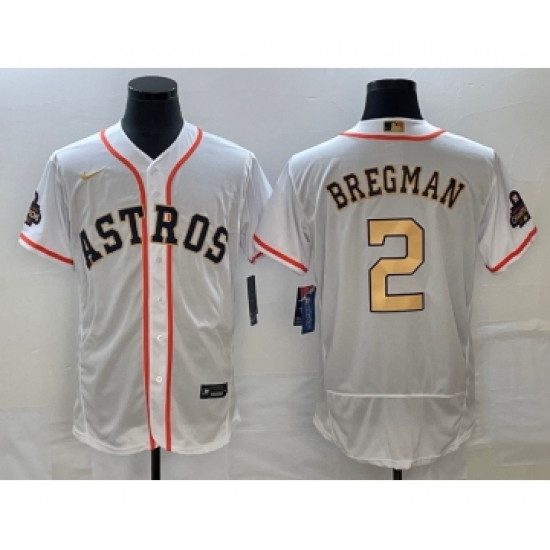 Men's Houston Astros 2 Alex Bregman 2023 White Gold World Serise Champions Flex Base Stitched Jersey