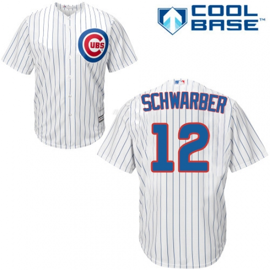 Women's Majestic Chicago Cubs 12 Kyle Schwarber Authentic White/Blue Strip MLB Jersey