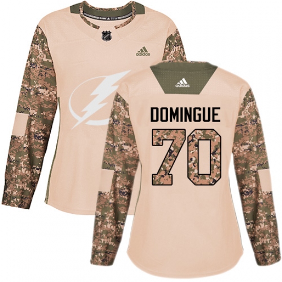 Women's Adidas Tampa Bay Lightning 70 Louis Domingue Authentic Camo Veterans Day Practice NHL Jersey