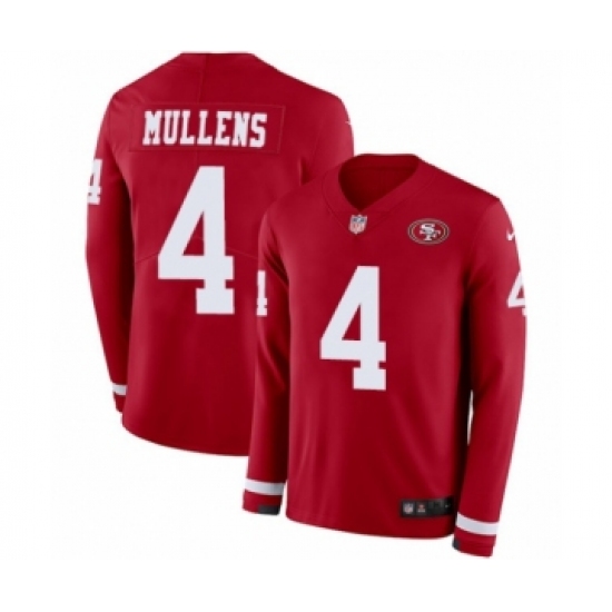 Men's Nike San Francisco 49ers 4 Nick Mullens Limited Red Therma Long Sleeve NFL Jersey