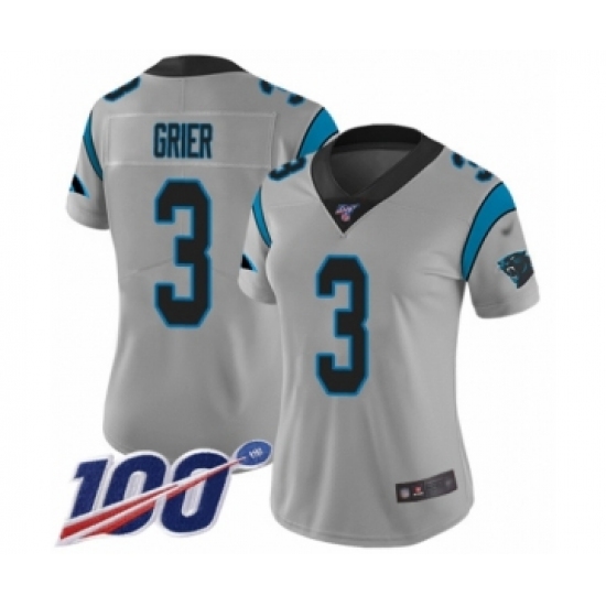 Women's Carolina Panthers 3 Will Grier Silver Inverted Legend Limited 100th Season Football Jersey