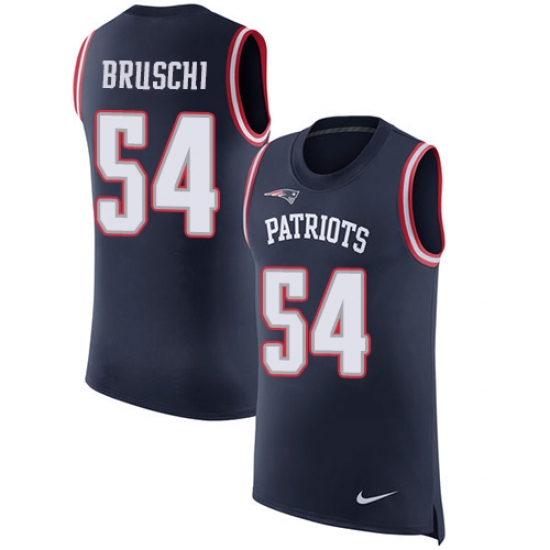Men's Nike New England Patriots 54 Tedy Bruschi Limited Navy Blue Rush Player Name & Number Tank Top NFL Jersey
