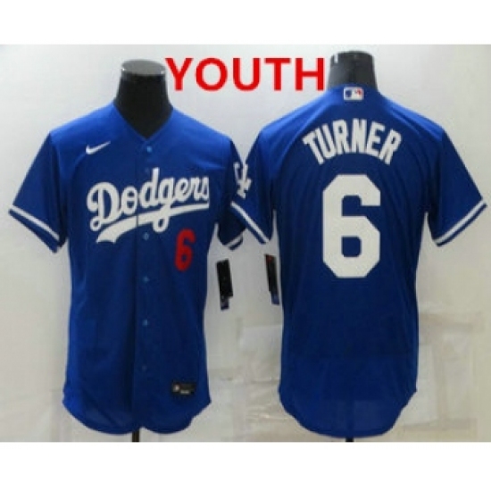 Youth Los Angeles Dodgers 6 Trea Turner Blue Stitched MLB Flex Base Nike Jersey
