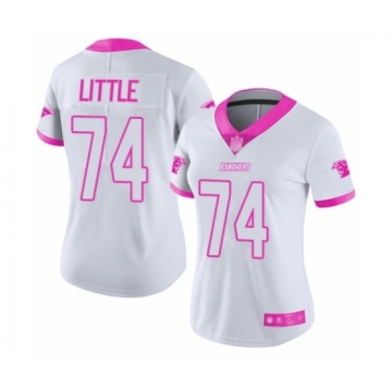Women's Carolina Panthers 74 Greg Little Limited White Pink Rush Fashion Football Jersey