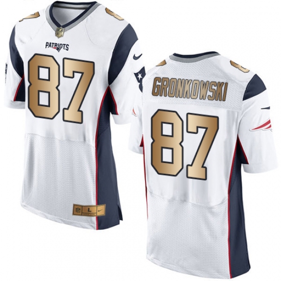 Men's Nike New England Patriots 87 Rob Gronkowski Elite White/Gold NFL Jersey