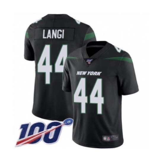 Men's New York Jets 44 Harvey Langi Black Alternate Vapor Untouchable Limited Player 100th Season Football Jersey